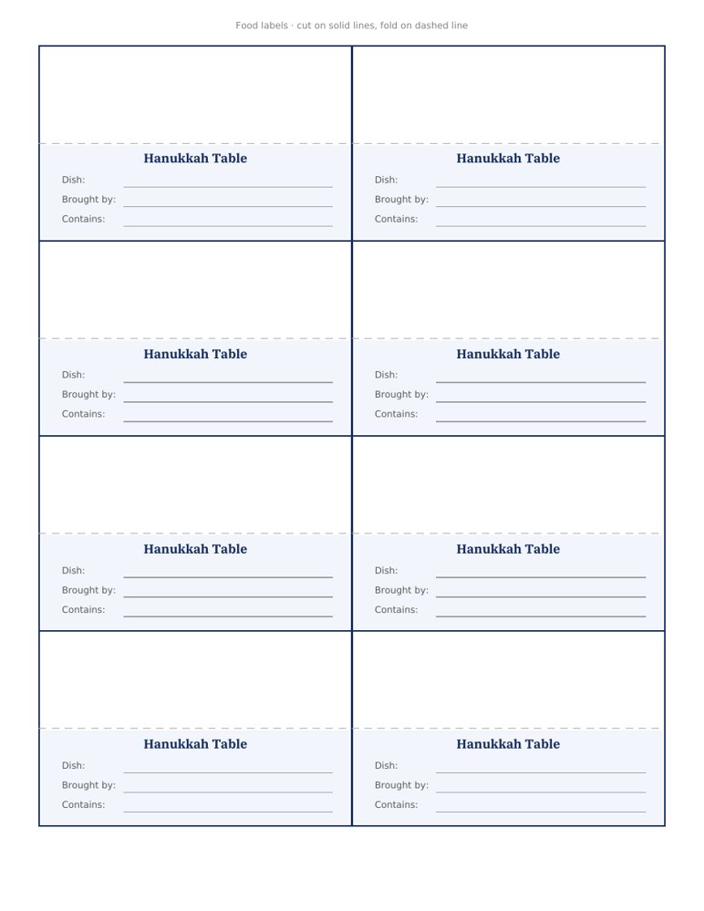 Fold-over latke bar food labels