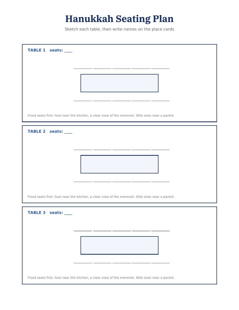 Seating plan sheet for up to 3 tables
