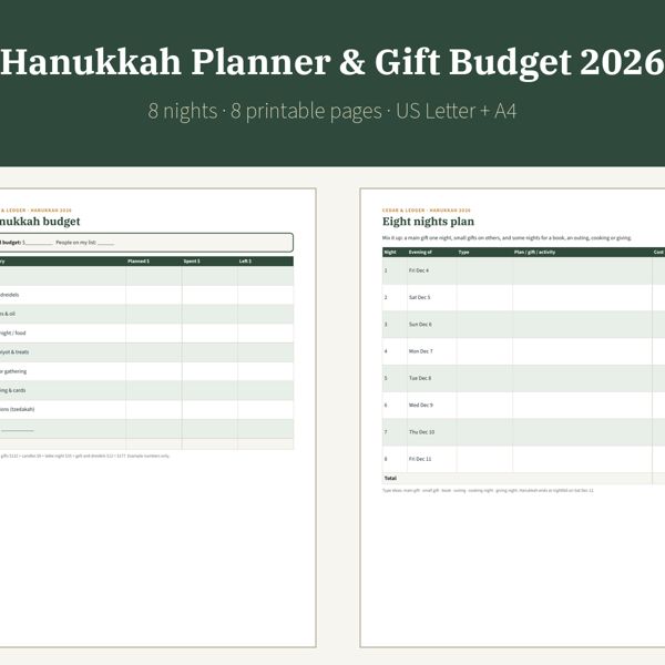 Hanukkah Planner & Gift Budget 2026: thumb 600 preview