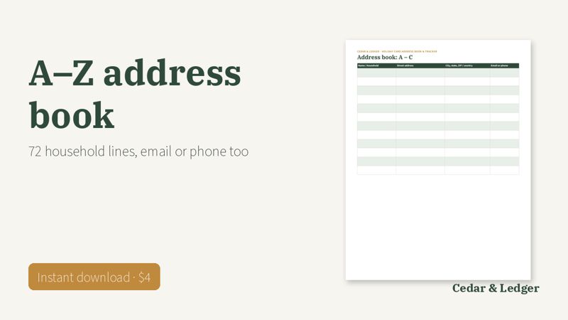 Christmas Card Address Book and Tracker (Printable): address preview