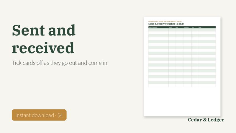 Christmas Card Address Book and Tracker (Printable): tracker preview