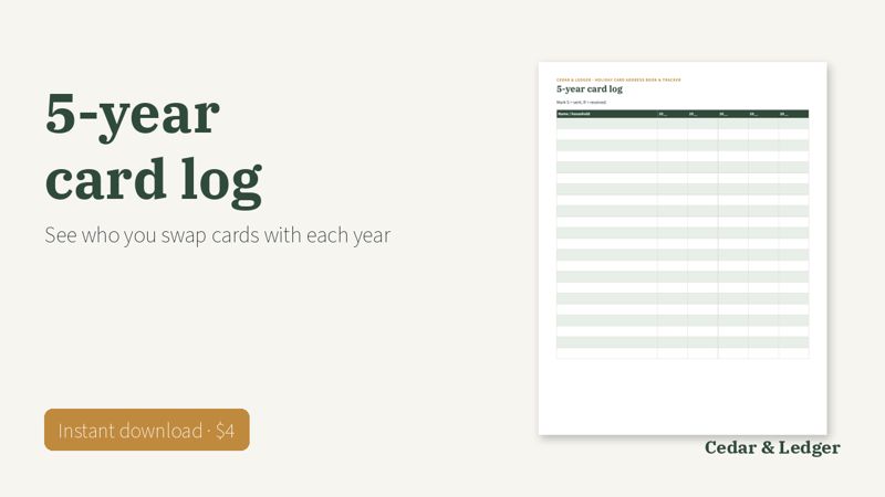 Christmas Card Address Book and Tracker (Printable): log preview
