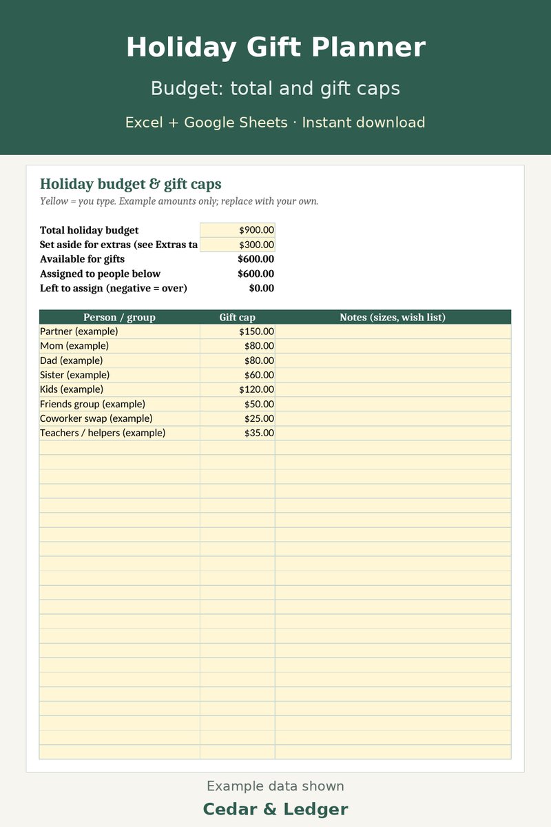 Christmas Budget Spreadsheet and Gift List Tracker: budget preview