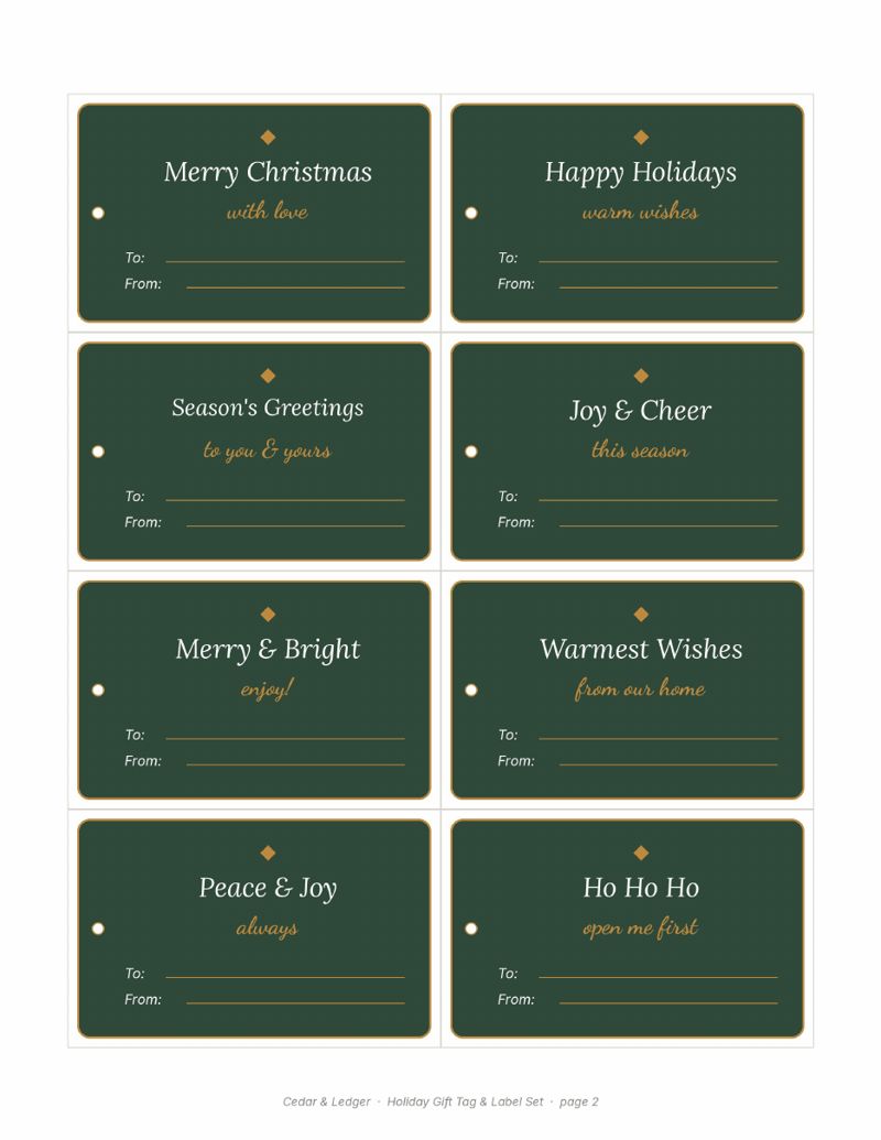 Holiday Gift Tag & Label Set 2026 preview (example data)