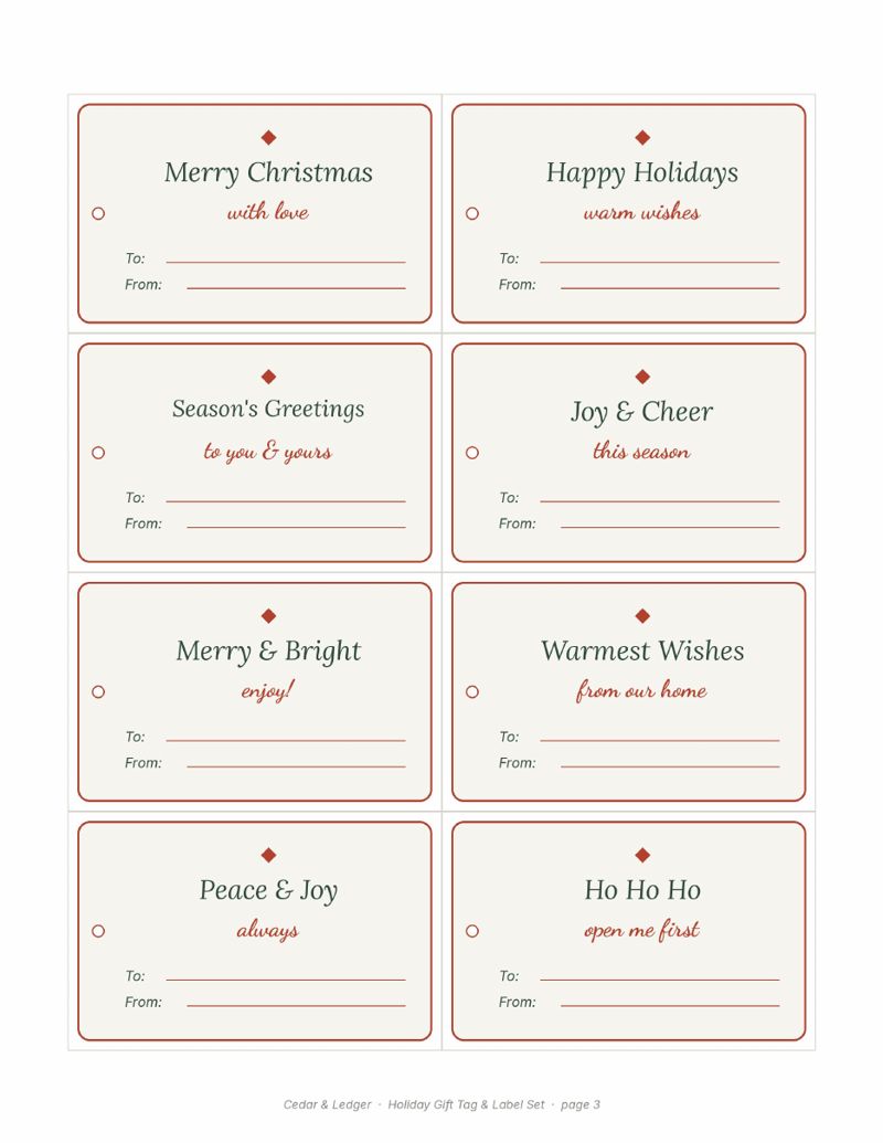 Printable Christmas Gift Tags and Labels (2026 Set): Gift tags, cream style preview