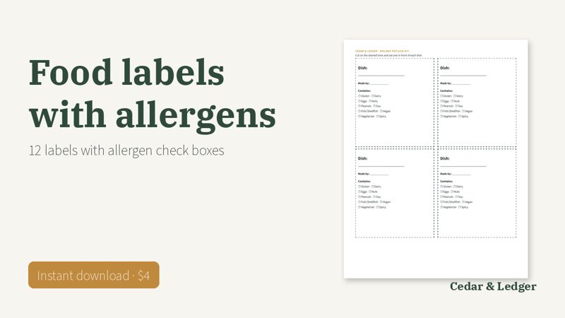 Holiday Potluck Kit: labels preview