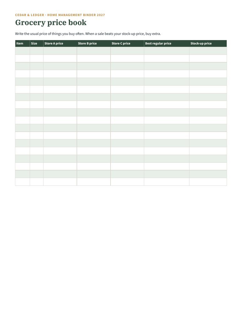 Grocery price book page