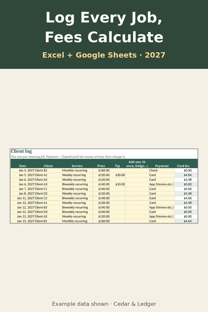 2027 House Cleaning Business Tracker: shifts preview