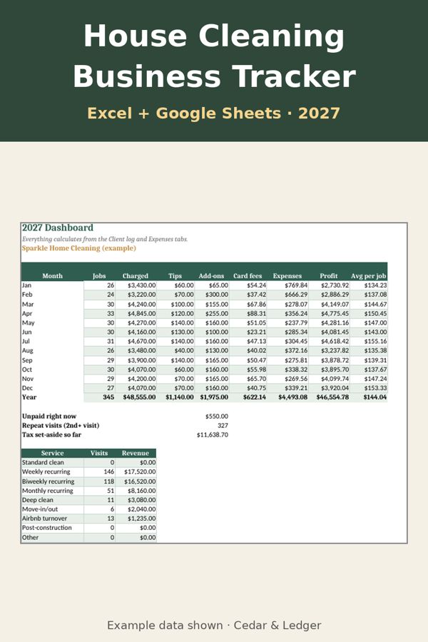 2027 House Cleaning Business Tracker: thumb 600 preview