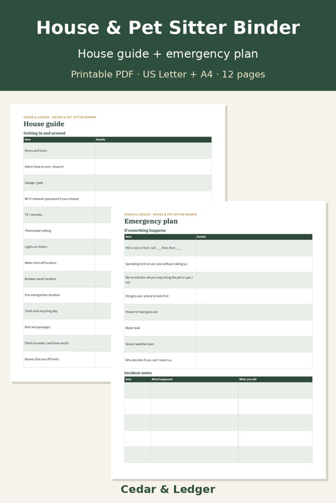 House & Pet Sitter Binder: house preview