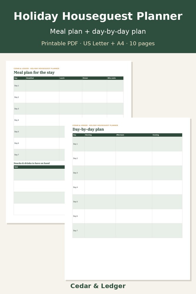 Meal plan and day-by-day pages