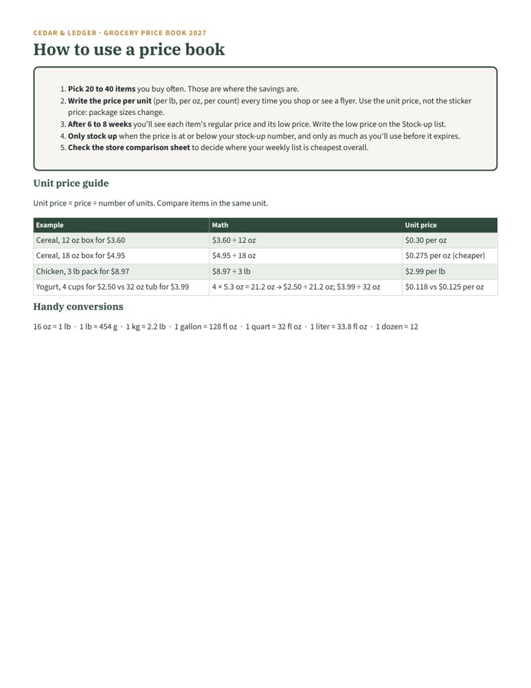 Household Savings Bundle 2027: grocery price book 2027 preview