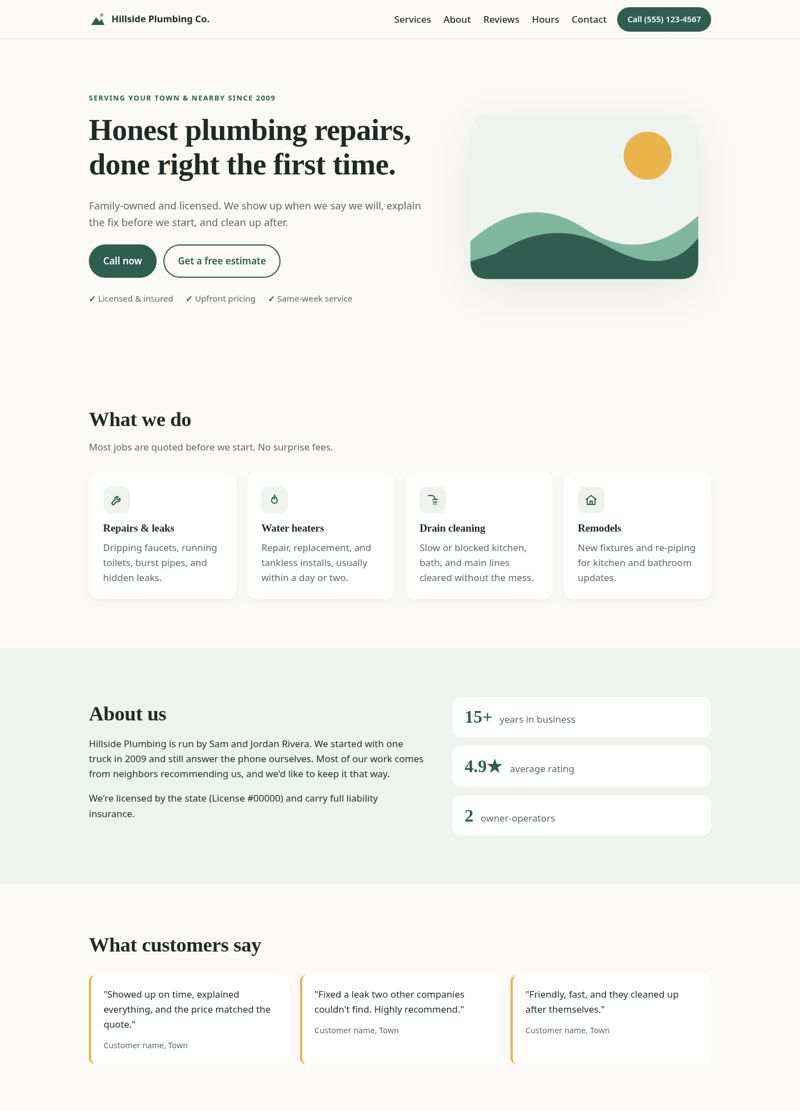 Local Business HTML Website Template (full) preview (example data)