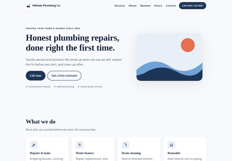 Local Business Website Template – One Page HTML/CSS, Responsive, No Code Builder: desktop harbor preview