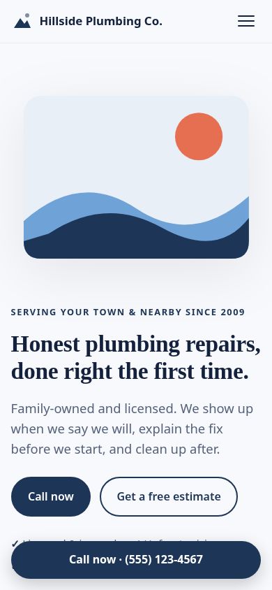 Local Business Website Template – One Page HTML/CSS, Responsive, No Code Builder: mobile harbor preview