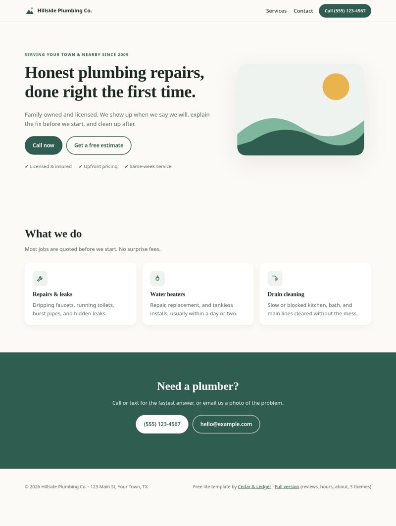 Free One-Page Business Website Template (HTML/CSS Lite): desktop full preview