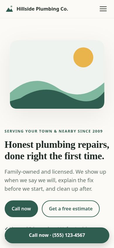 Free One-Page Business Website Template (HTML/CSS Lite): mobile preview
