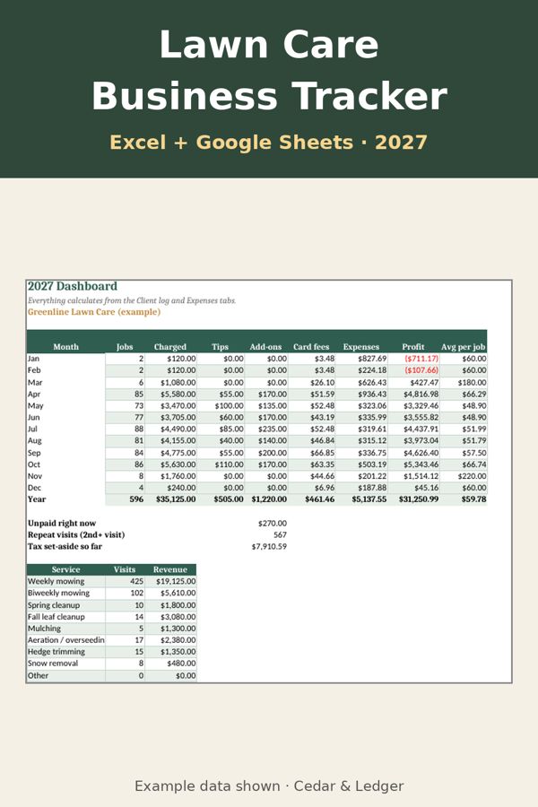 2027 Lawn Care Business Tracker: thumb 600 preview