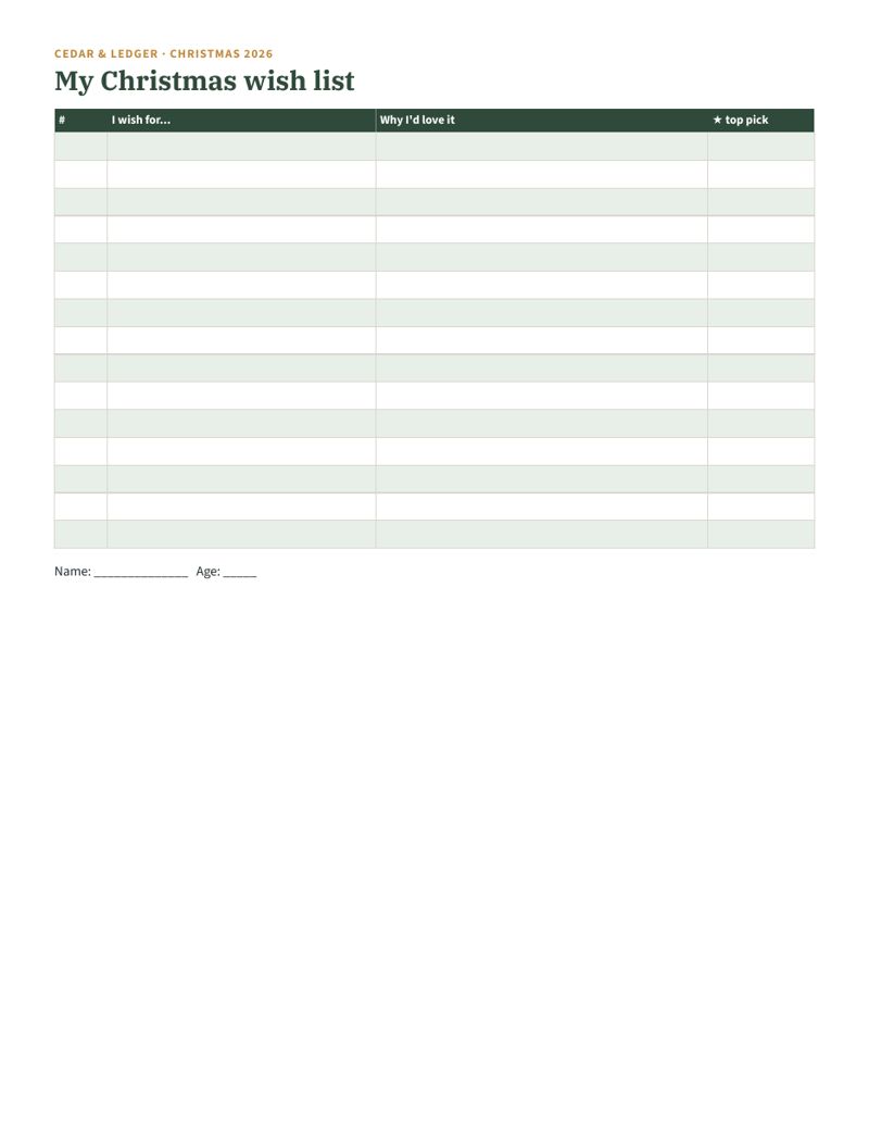 Letter to Santa & Kids Christmas Wish List Kit: wish list preview