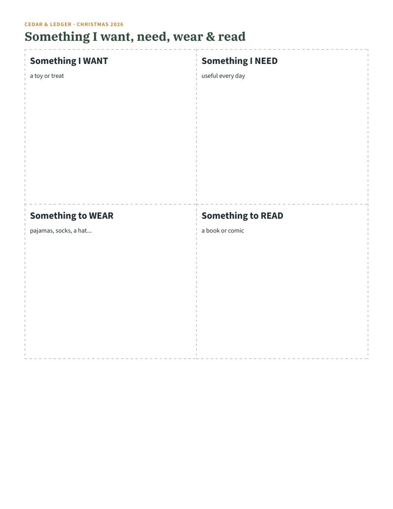 Letter to Santa & Kids Christmas Wish List Kit: want need preview