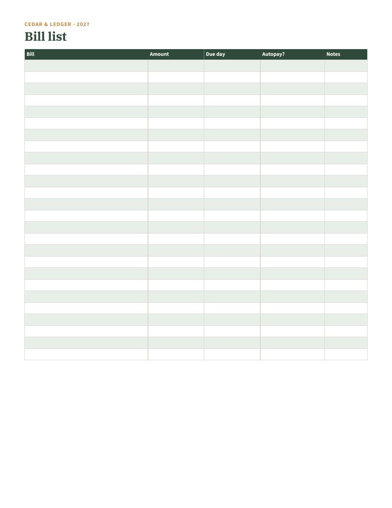 Monthly Budget Printable 2027 (Dated Budget Pages): page 02 preview