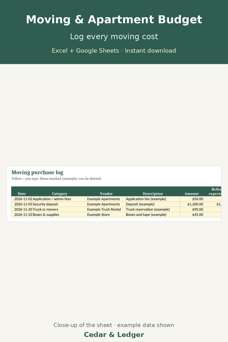 Moving & New Apartment Budget Tracker: log preview