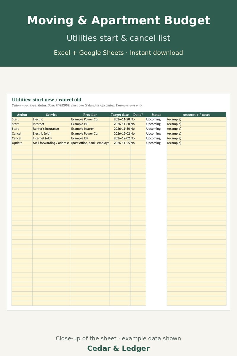 Moving & New Apartment Budget Tracker: utilities preview