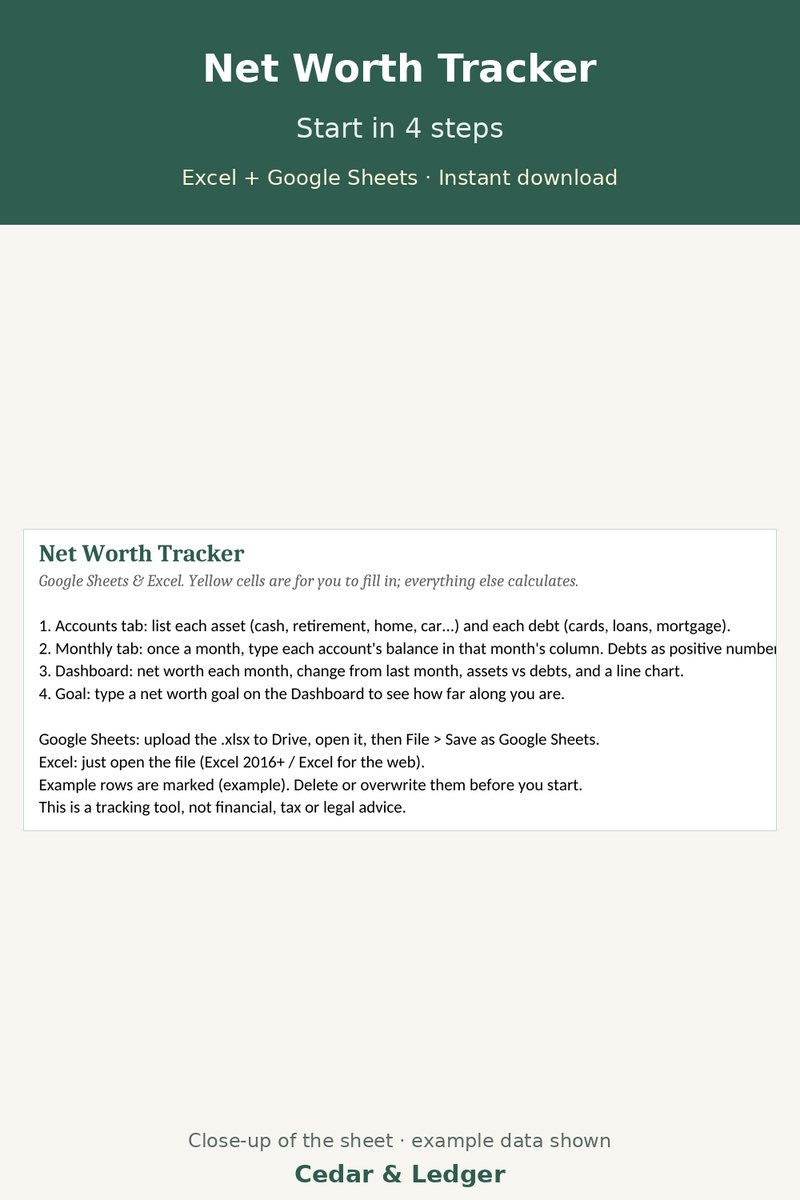 Net Worth Tracker Spreadsheet (Monthly Assets and Debts): start preview