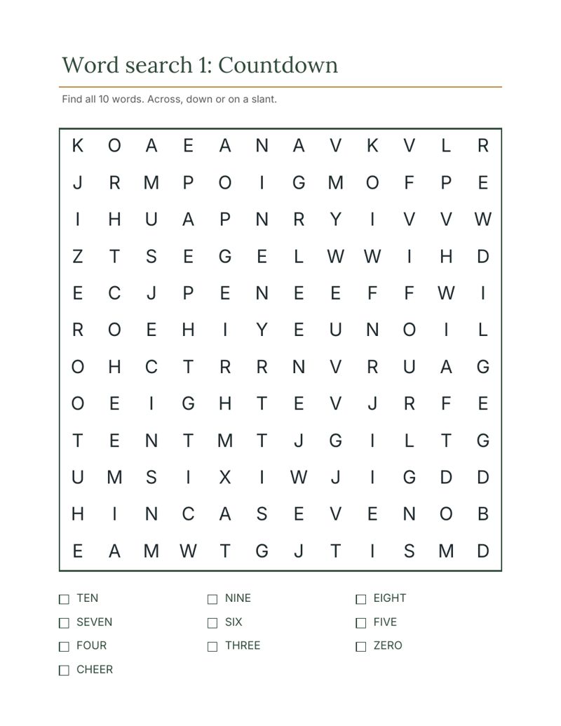 New Year's Eve Activity Pages for Kids: wordsearch preview
