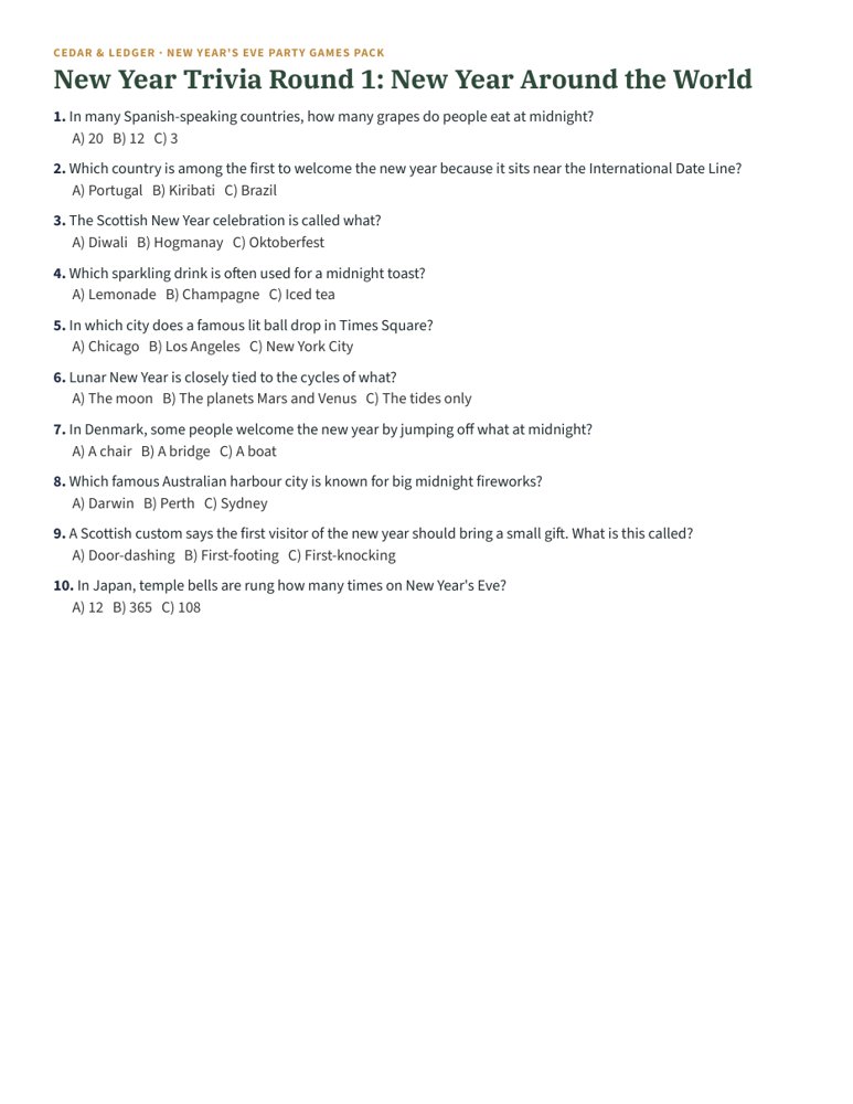 New Year's Eve Party Games Pack: trivia preview