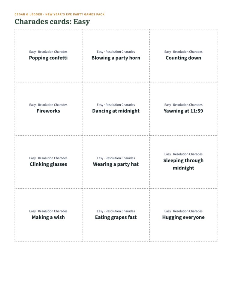 New Year's Eve Party Games Pack: charades preview
