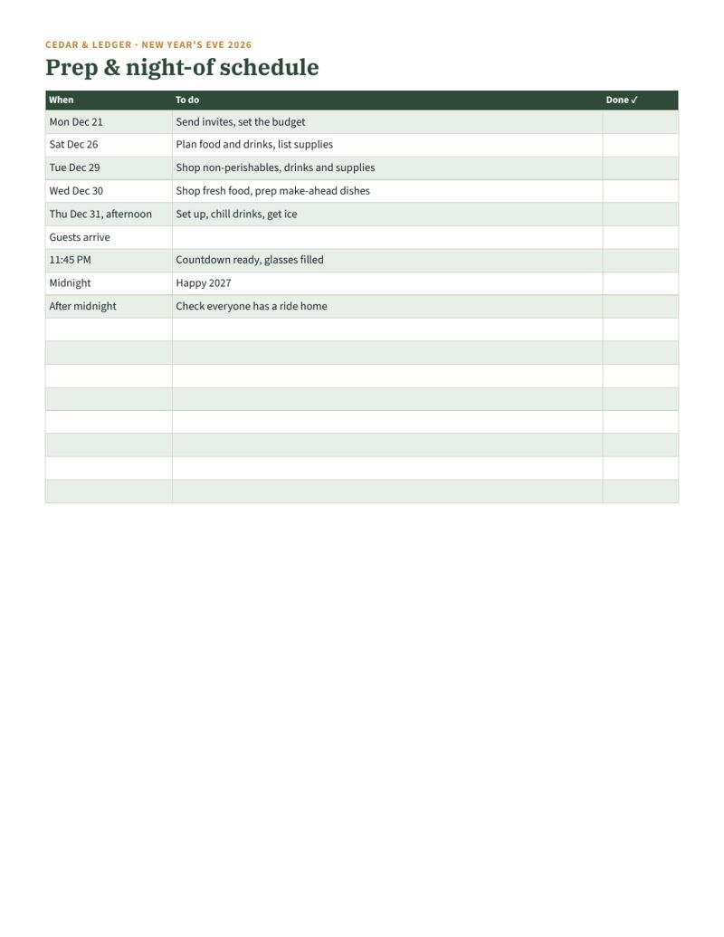 New Year's Eve Party Planner 2026: schedule preview