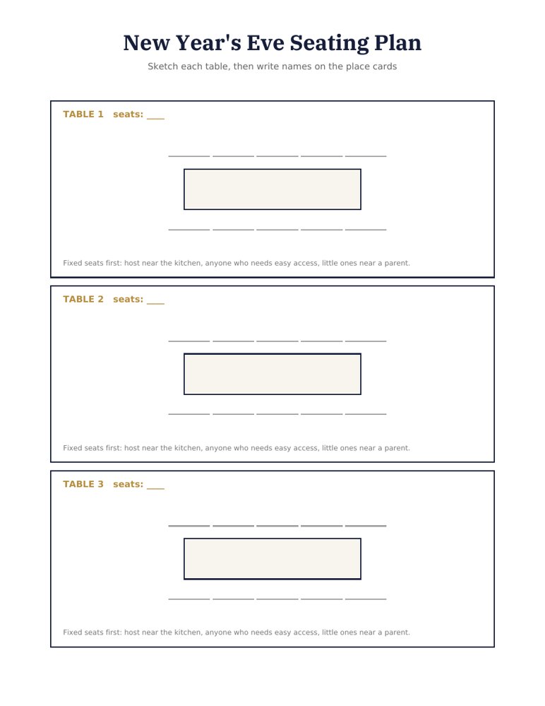 Seating plan sheet for up to 3 tables