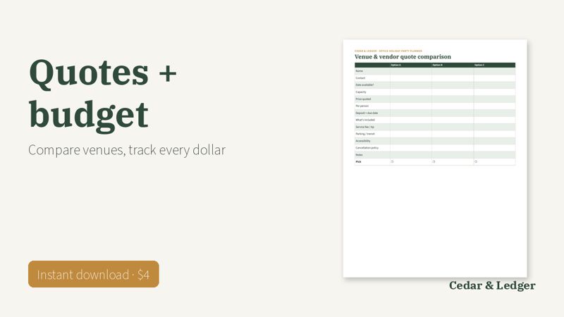 Office Holiday Party Planner: budget preview