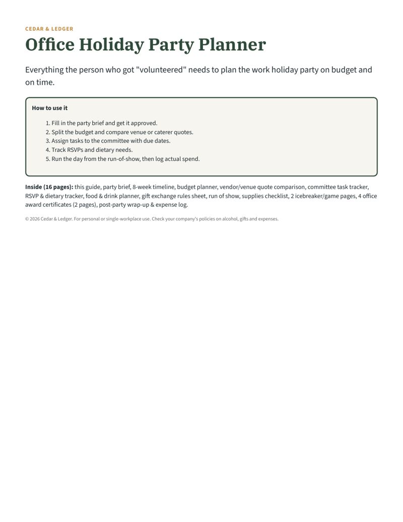 Office Holiday Party Planner: pg 01 preview