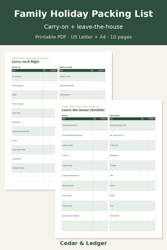 Family Holiday Packing List Kit: leave preview