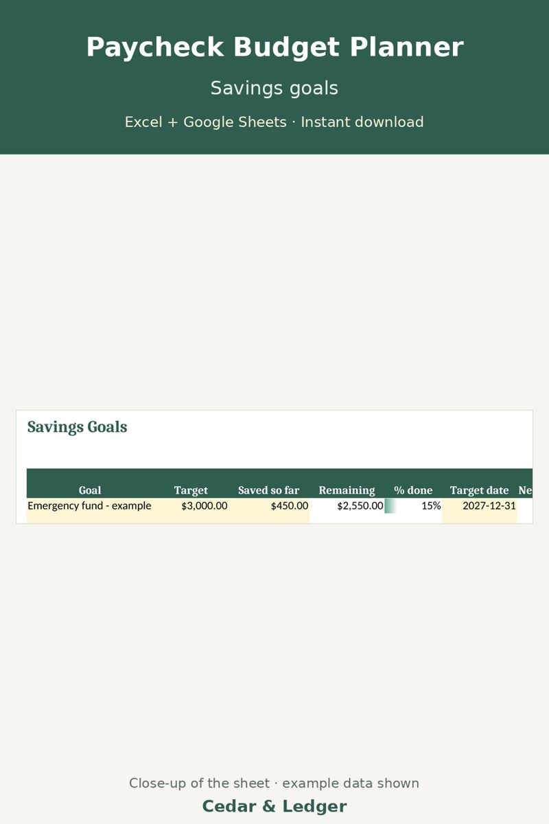 Paycheck Budget Spreadsheet (Biweekly Budget Template): savings preview