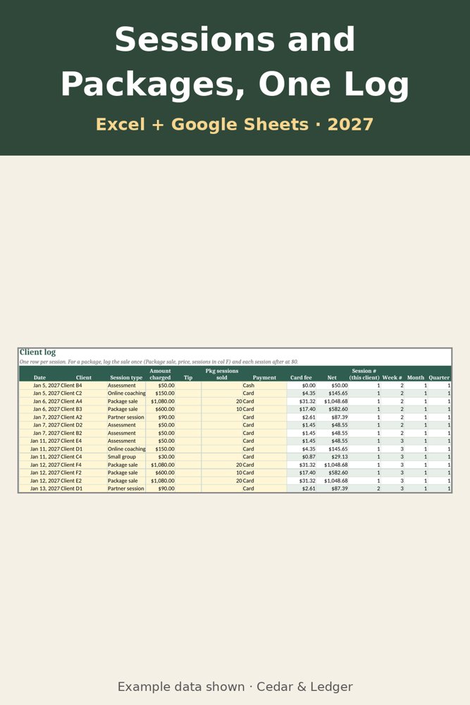 2027 Personal Trainer Client & Session Tracker: shifts preview