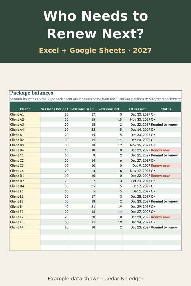 2027 Personal Trainer Client & Session Tracker: packages preview