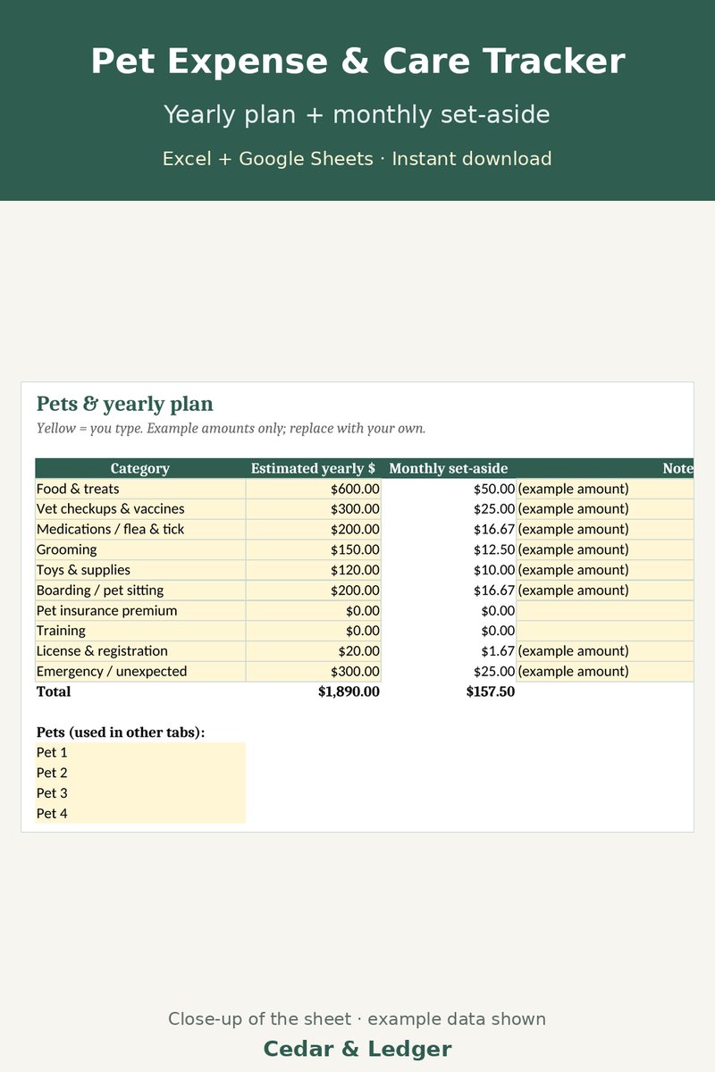 Pet Expense & Care Tracker: yearly preview