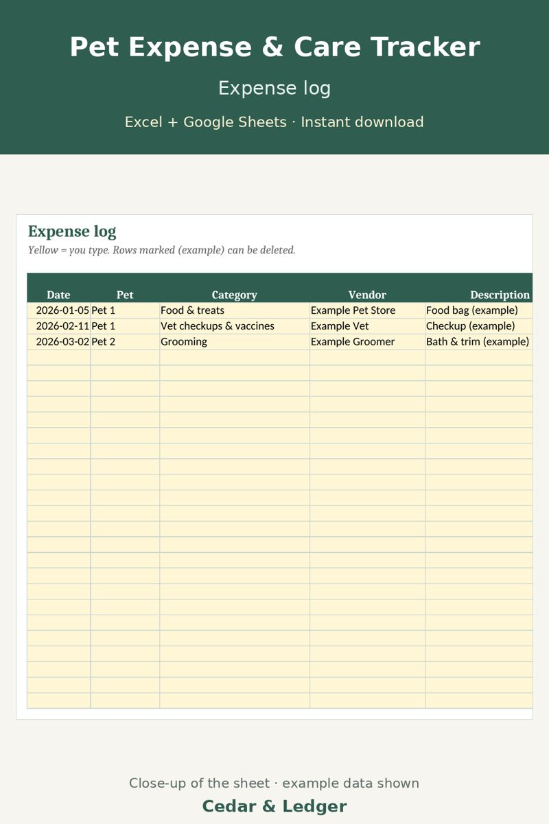 Pet Expense & Care Tracker: log preview