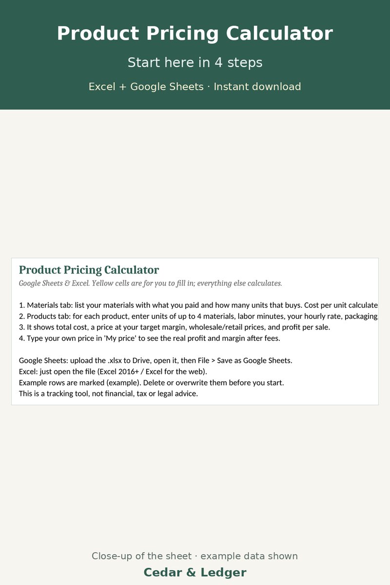 Product Pricing Calculator preview (example data)