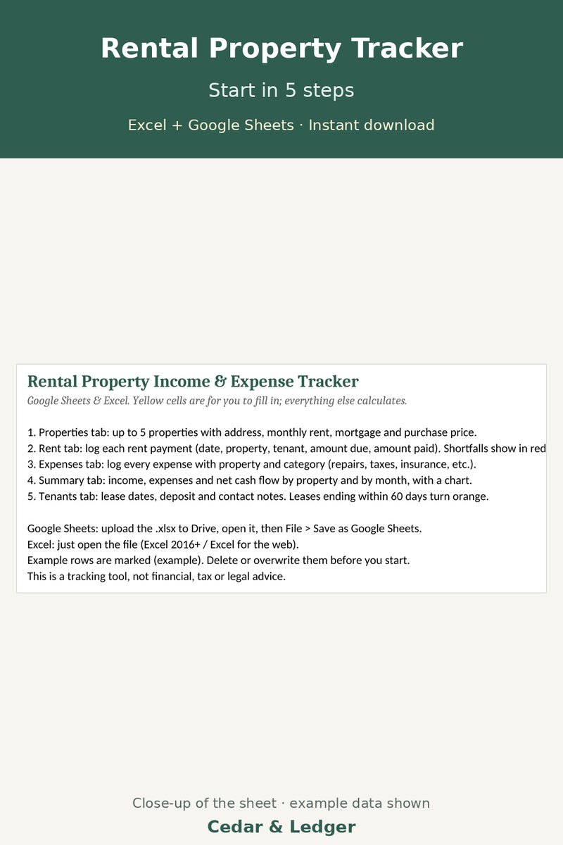 Rental Property Tracker Spreadsheet | Landlord Income & Expense, Rent Log for Excel & Google Sheets: start preview