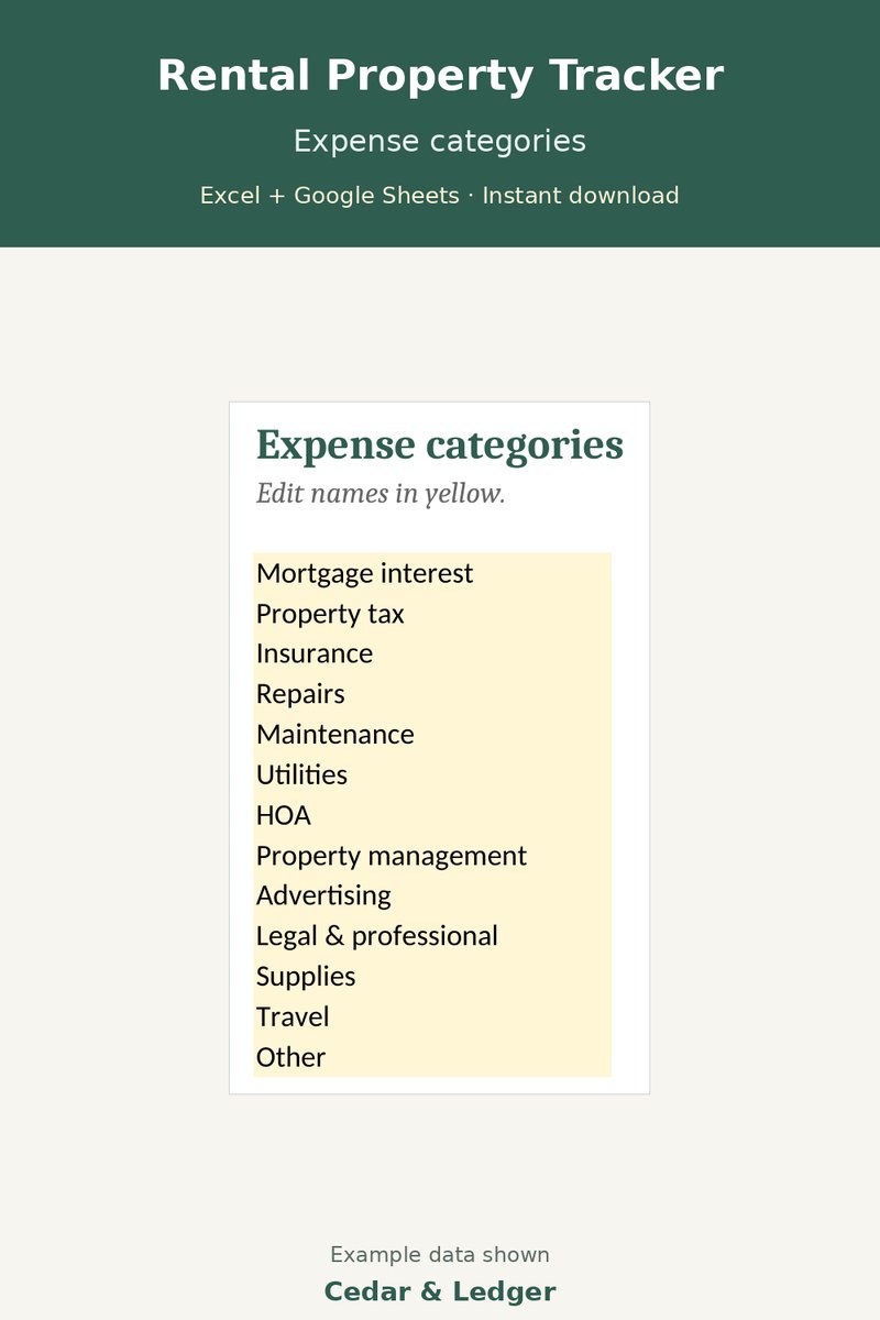 Rental Property Tracker Spreadsheet | Landlord Income & Expense, Rent Log for Excel & Google Sheets: expense preview