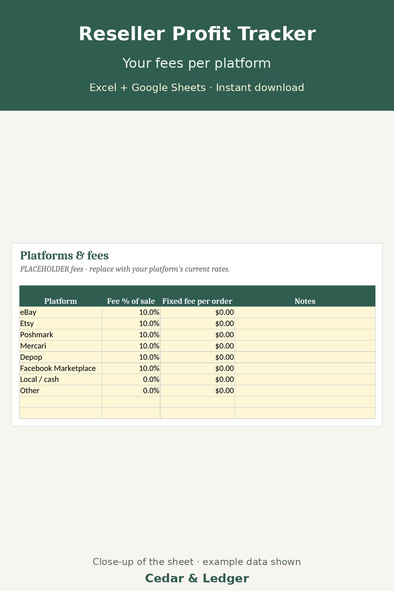 Reseller Inventory & Profit Tracker Spreadsheet | eBay, Poshmark, Mercari, Etsy Sales Log for Excel & Google Sheets: your preview