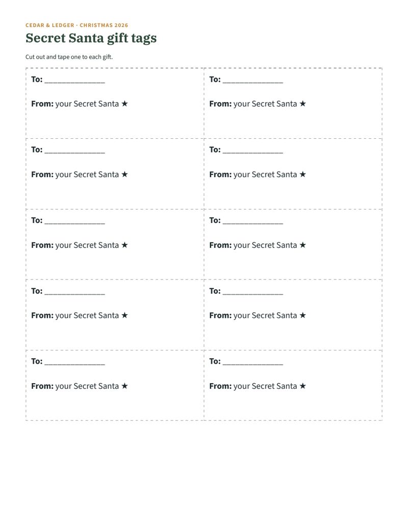 Secret Santa Gift Exchange Kit: gift tags preview