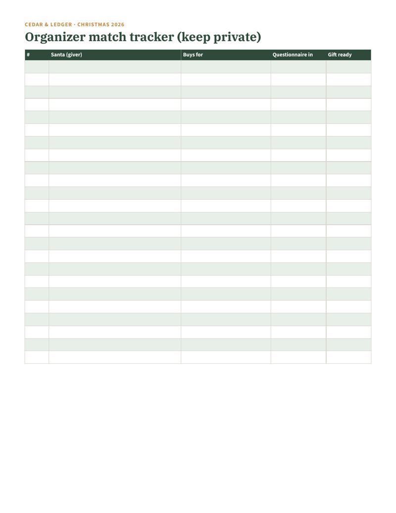 Secret Santa Gift Exchange Kit: tracker preview