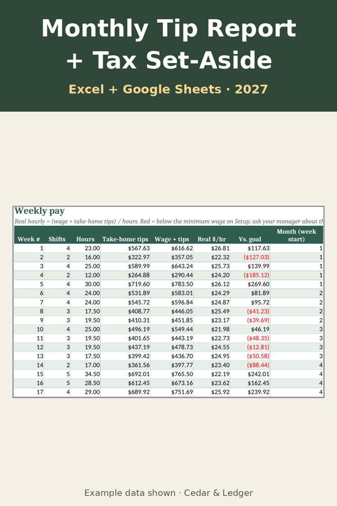 2027 Server & Bartender Tip Tracker: tip report preview