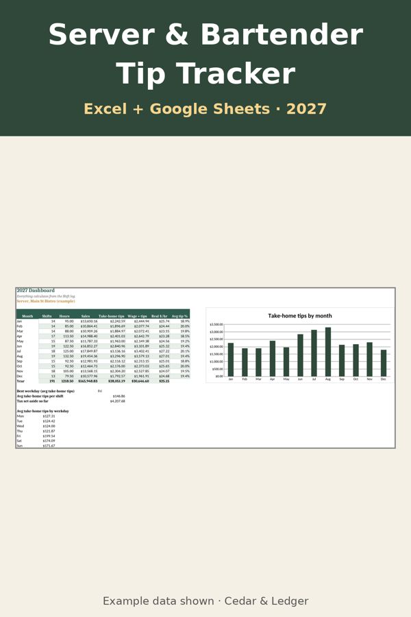 2027 Server & Bartender Tip Tracker: thumb 600 preview