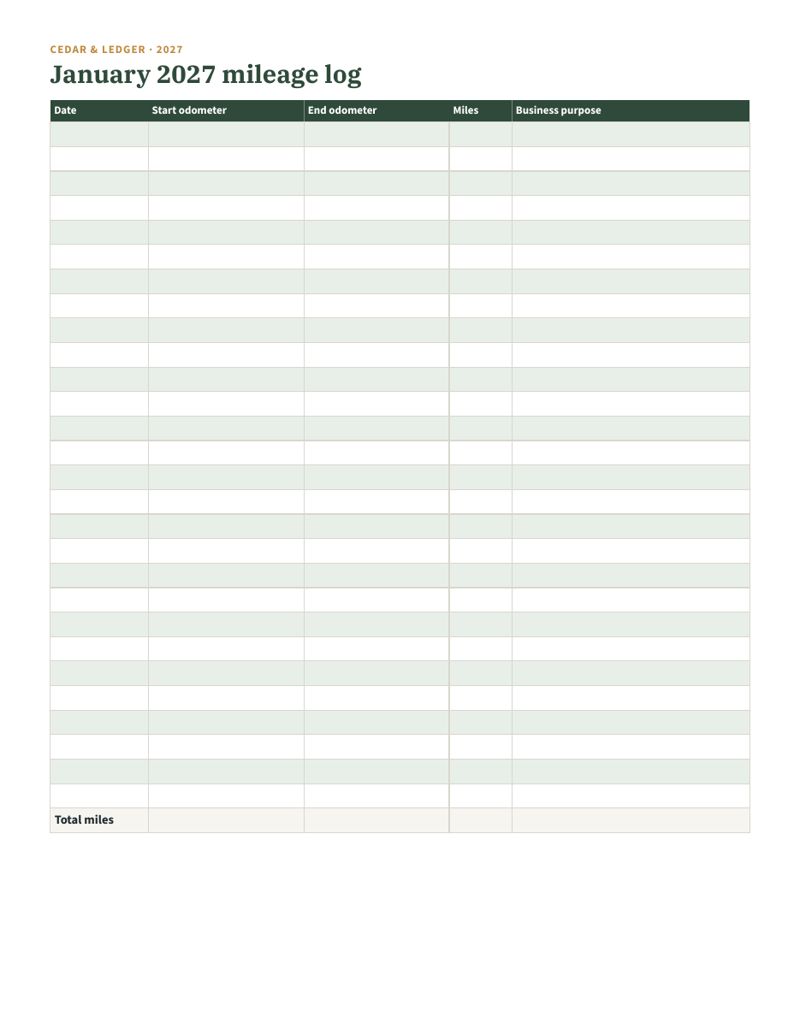2027 Side Hustle Income & Mileage Log Printable: mileage 03 preview